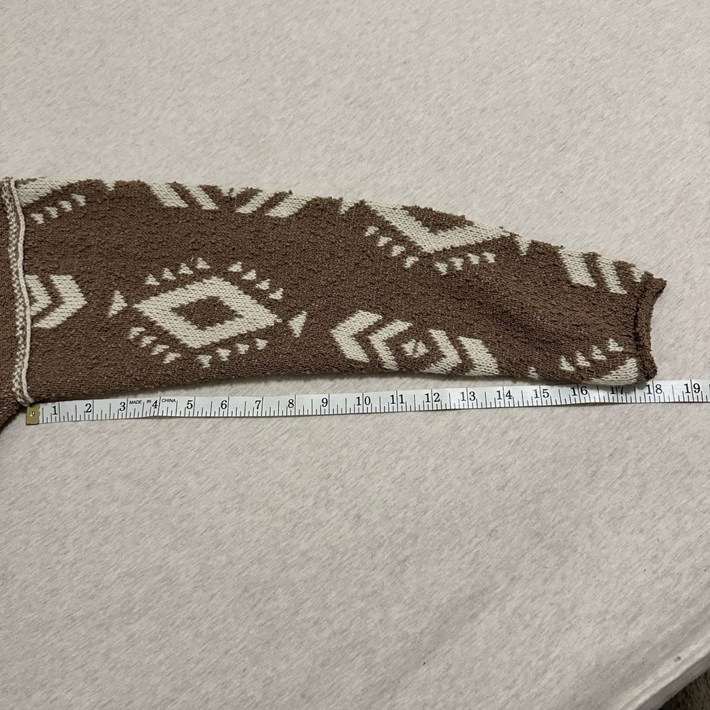 SPLA Women Brown Geometric Southwestern Popcorn Knit Oversized Sweater Small - Picture 5 of 7